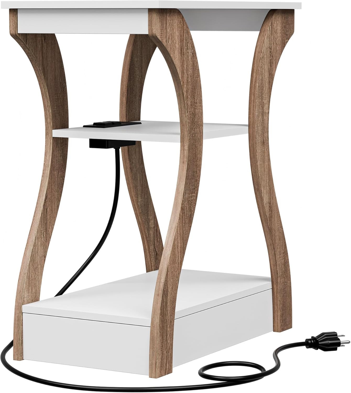 SUPER DEAL End Table Set of 2, Compact Nightstand Small Sofa Side Table with Charging Station, 2 USB and 2 Power Outlets for Living Room, Bedroom, White