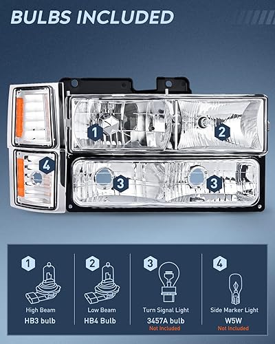 Miniatura 2 de Nilight - Conjunto de faros delanteros compatible con 1994 1995 1996 1997 1998 Chevy Silverado Tahoe Suburban C10 CK 1500 2500 3500, lámpara de