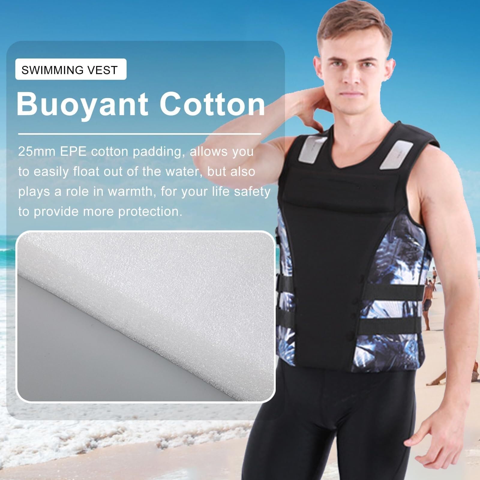 Chaleco Salvavidas de Neopreno for Adultos, Chaqueta de natación de Alta flotabilidad, Equipo de Seguridad for Kayak, Paddle Surf, navegación y Deportes acuáticos.(Black,XXL)