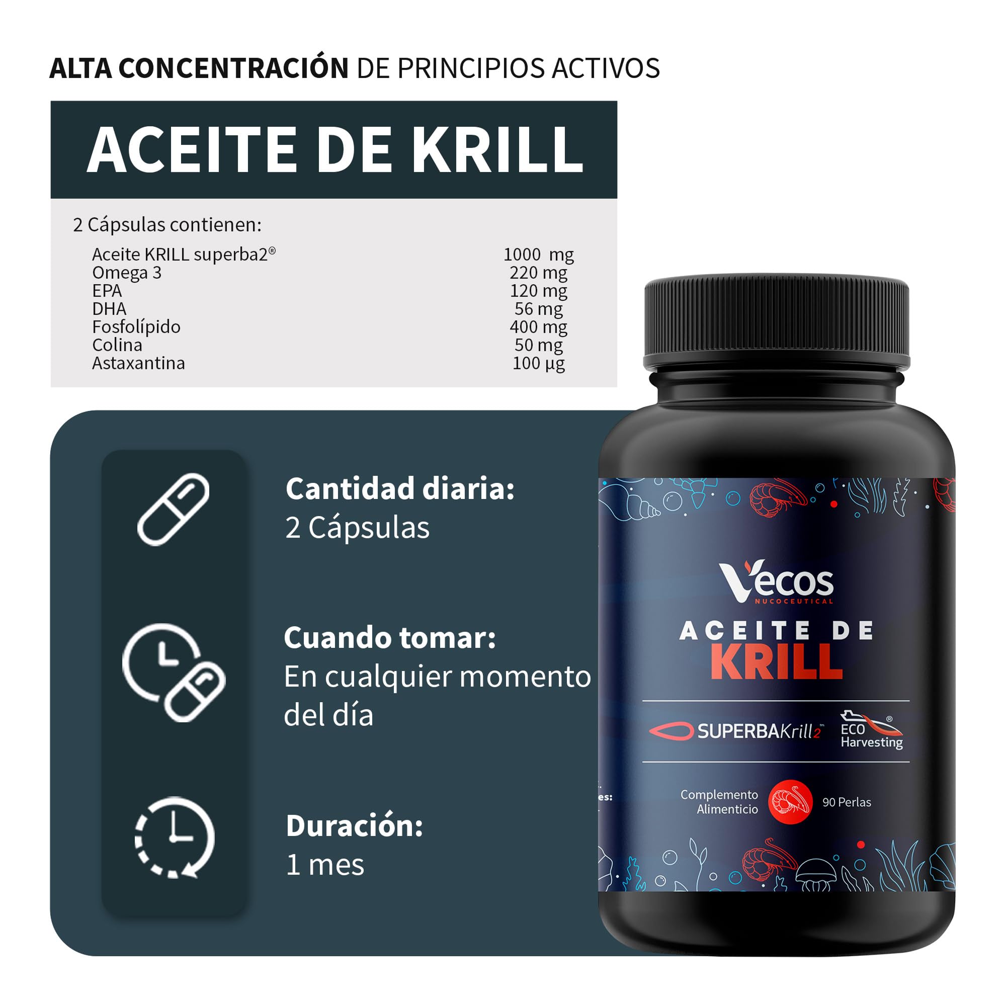 Aceite de Krill Antártico 1000mg SuperbaKrill | Omega 3 (DHA y EPA), Astaxantina Natural y Fosfolípidos Marinos, Alternativa al Aceite de Pescado