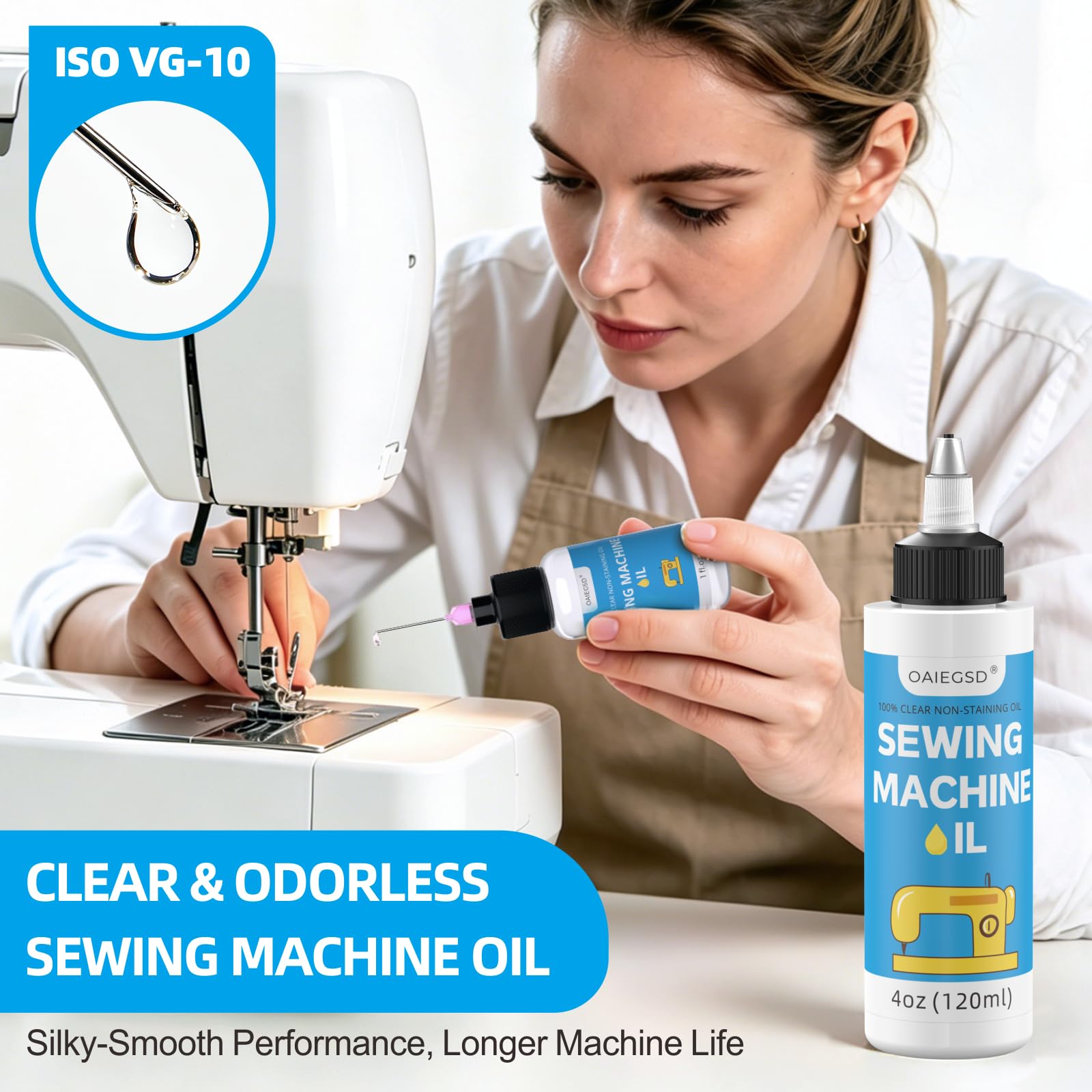 Aceite y lubricante para máquina de coser de luz fina de 4 + 1 onza, aceite de máquina de coser comercial e industrial para lubricar partes móviles de maquinaria textil, accesorios para máquinas