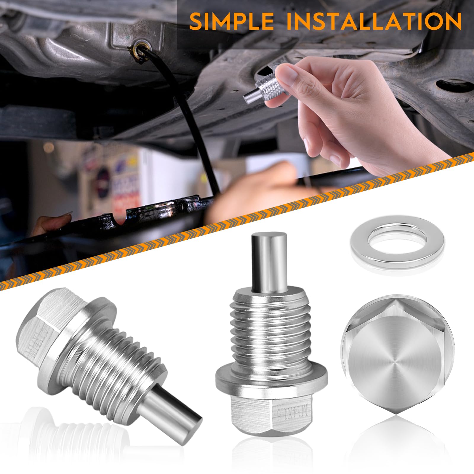 2 Pezzi Magnetic Oil Drain Screw Sump Dado di Scarico In Lega di Alluminio Anodizzato Pan Oil Drain Plug, Magnetic Car Oil Screw (Argento, M14 x 1.5)