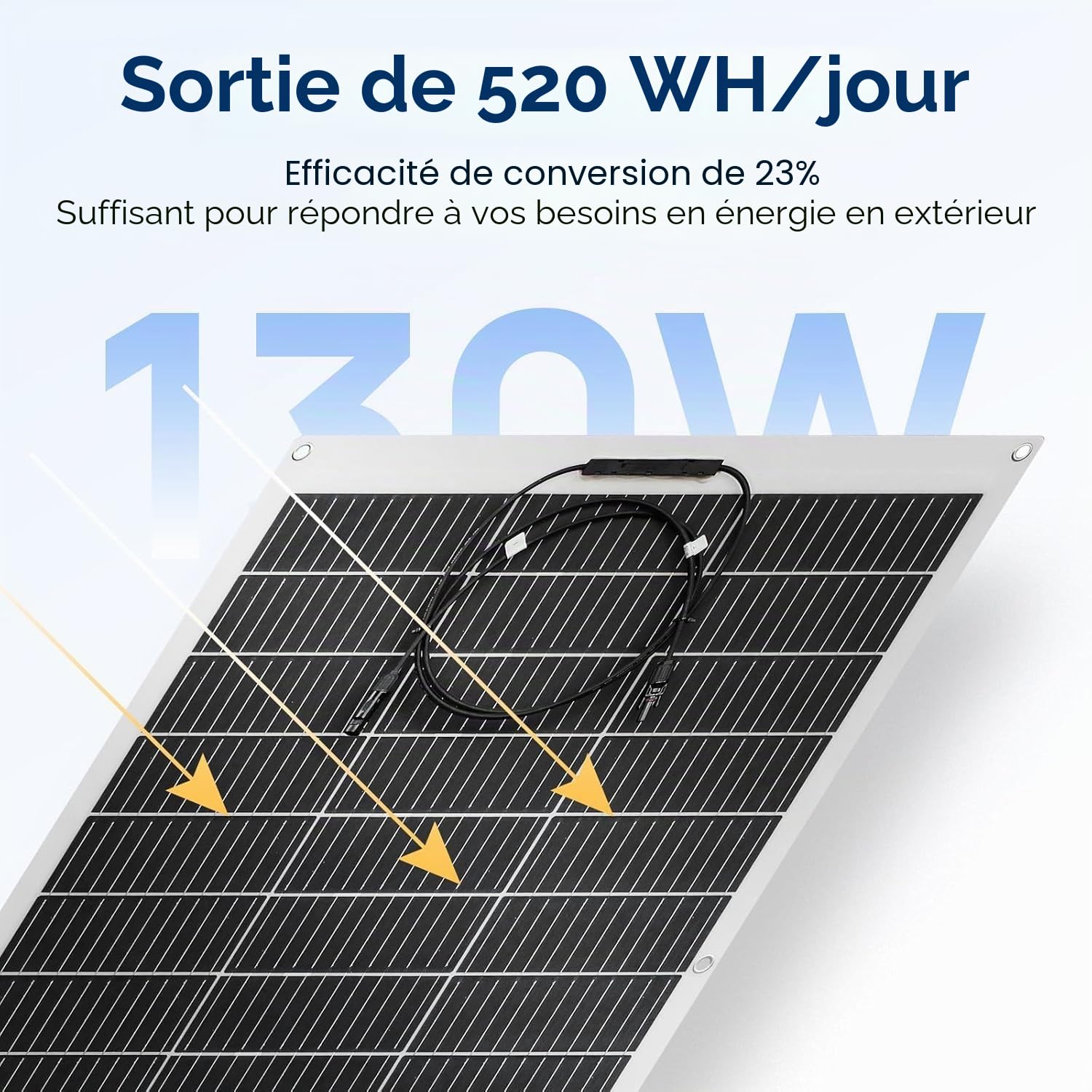 ECO-WORTHY Panneau solaire flexible 130 W type N 18BB 12 V pour camping-car