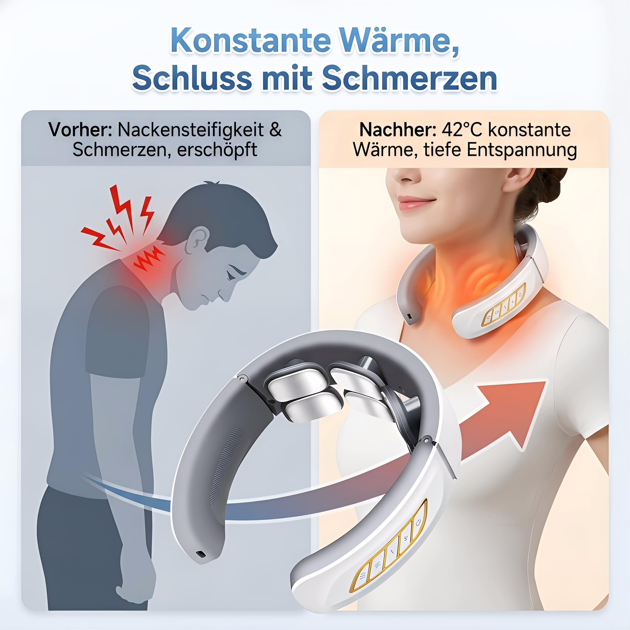 Nackenmassagegerät mit Wärme, 11-In-1 Nackenlösung mit 6 Elektrotherapie-Köpfen, 6 Modi 9 Intensitätsstufen, Elektrisches Nacken Massage für Büro Hause und Reise