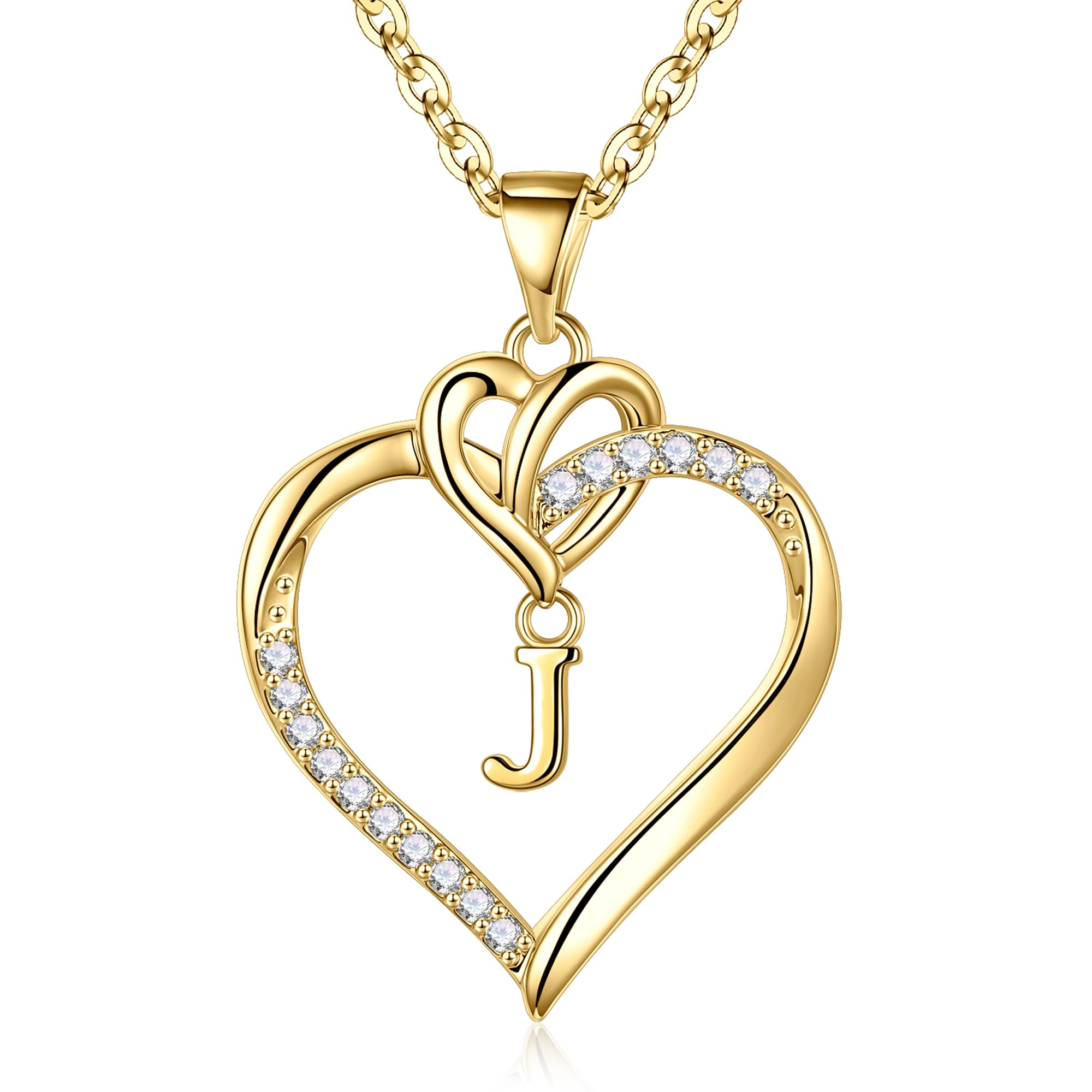 STORUP Valentines Gifts for Women Teen Girls - Heart Initial Necklaces for Women Girls, 14K-Gold-Plated CZ Initial A-Z Heart Necklaces for Teen Girl