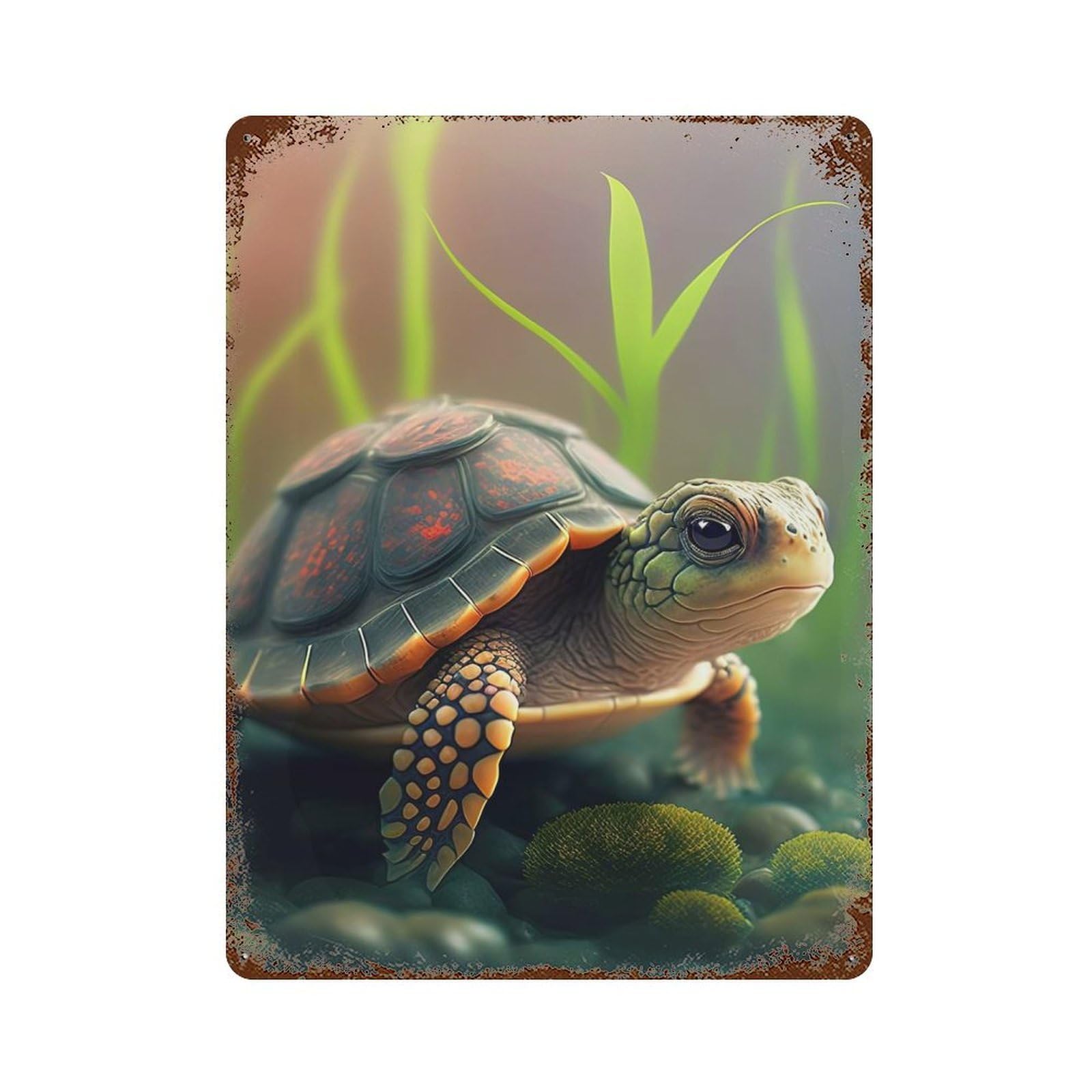 Distressed Metal Wall Sign Sea Turtle 15.7"x11.8", Decorative Metal Wall Art for Farmhouse, Kitchen And Entryway Decor