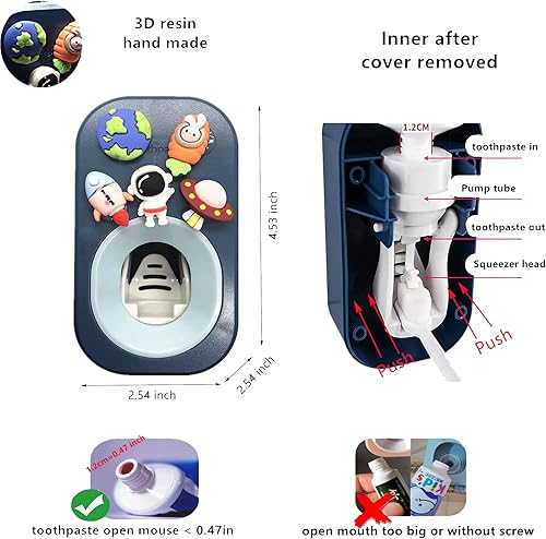 Miniatura 4 de Dispensador automático de pasta de dientes para niños montado en la pared para baño, exprimidor de pasta de dientes para niños y ducha familiar (2