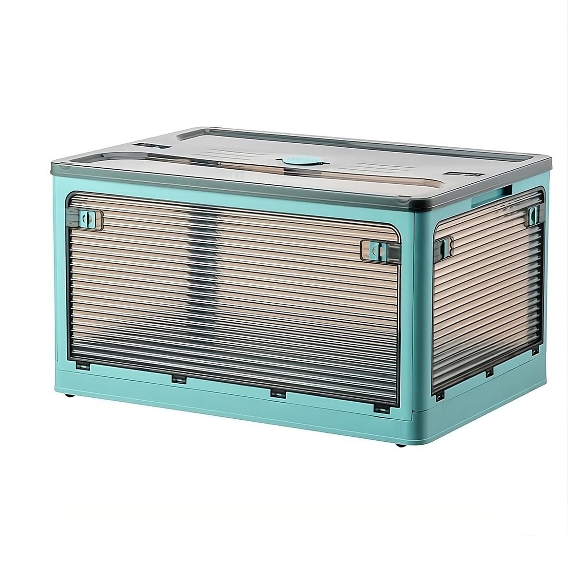 oddpod™ Stack Genie Collapsible Medium Capacity Storage Box with Detachable Wheels/Multifunctional Transparent Stackable, Portable & Foldable Organizer for Indoor and Outdoor use - Blue