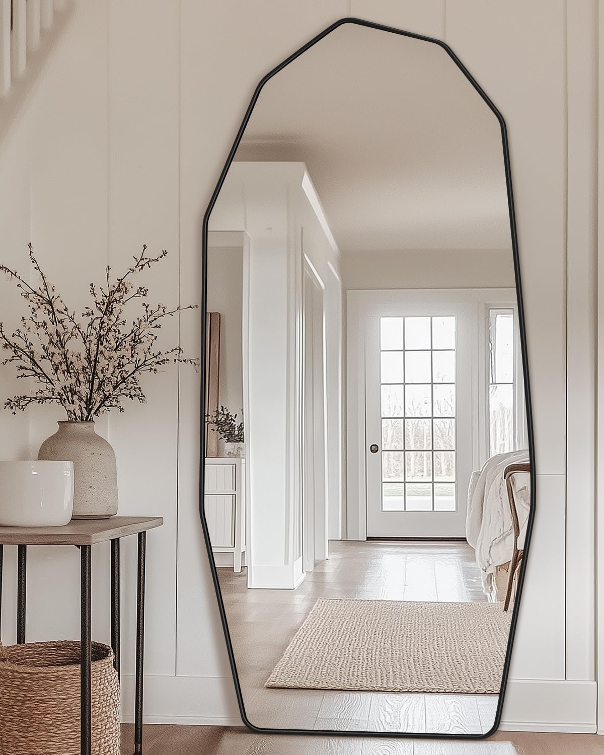 Full Length Mirror, 71" x 32" Full Body Large Standing Mirror, Diamond Shaped, Free Standing, Wall-Mounted or Leaning, Decorative Large Mirrors for Home Bathroom Living Room, Black