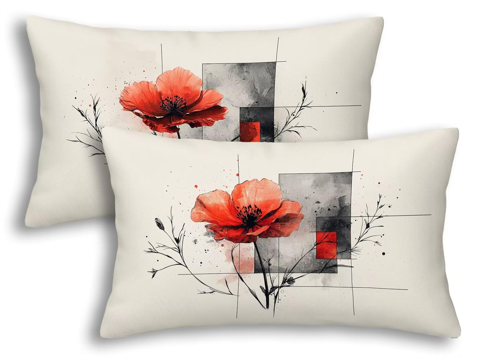 Cadeau femme : lot de 2 housses de coussin 40x80 gris en velours doux pour lit et canapé
