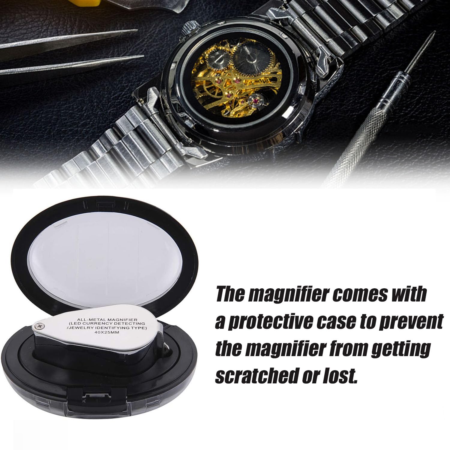 Rongon Pocket Magnifying Glass 40X Dual Light LED UV Jewelry Loupe - High Magnification Portable Magnifier Lens for Gemstone Identification, Watch Repair & Scientific Observation - Image 6