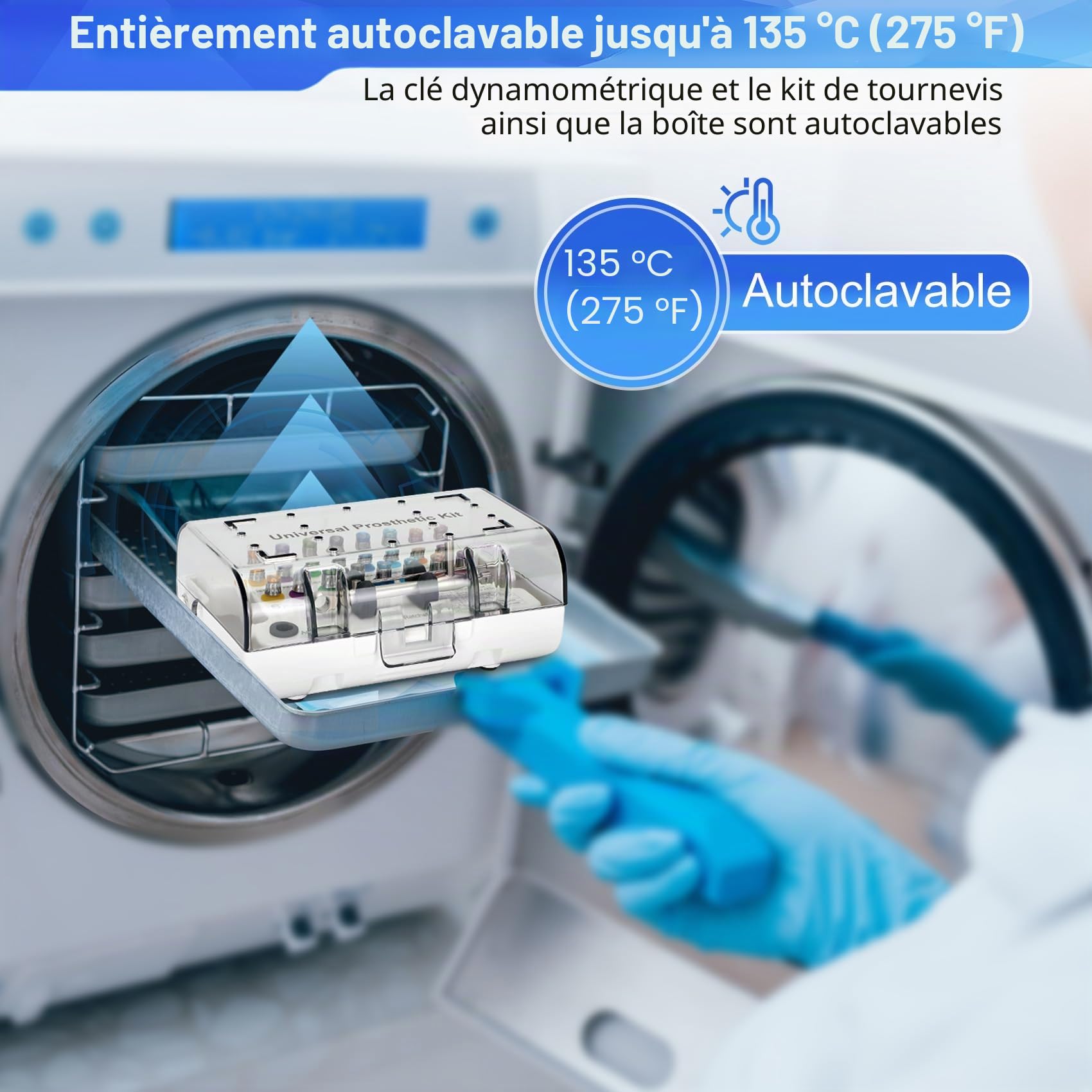 Kit universel de clés dynamométriques pour implant dentaire avec tournevis à cliquet réglable à couple réglable, 16 pièces, entièrement autoclavable, 10-70 Ncm, sécuriser/démonter les restaurations