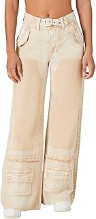 Womens Acid Wash Belted Jeans