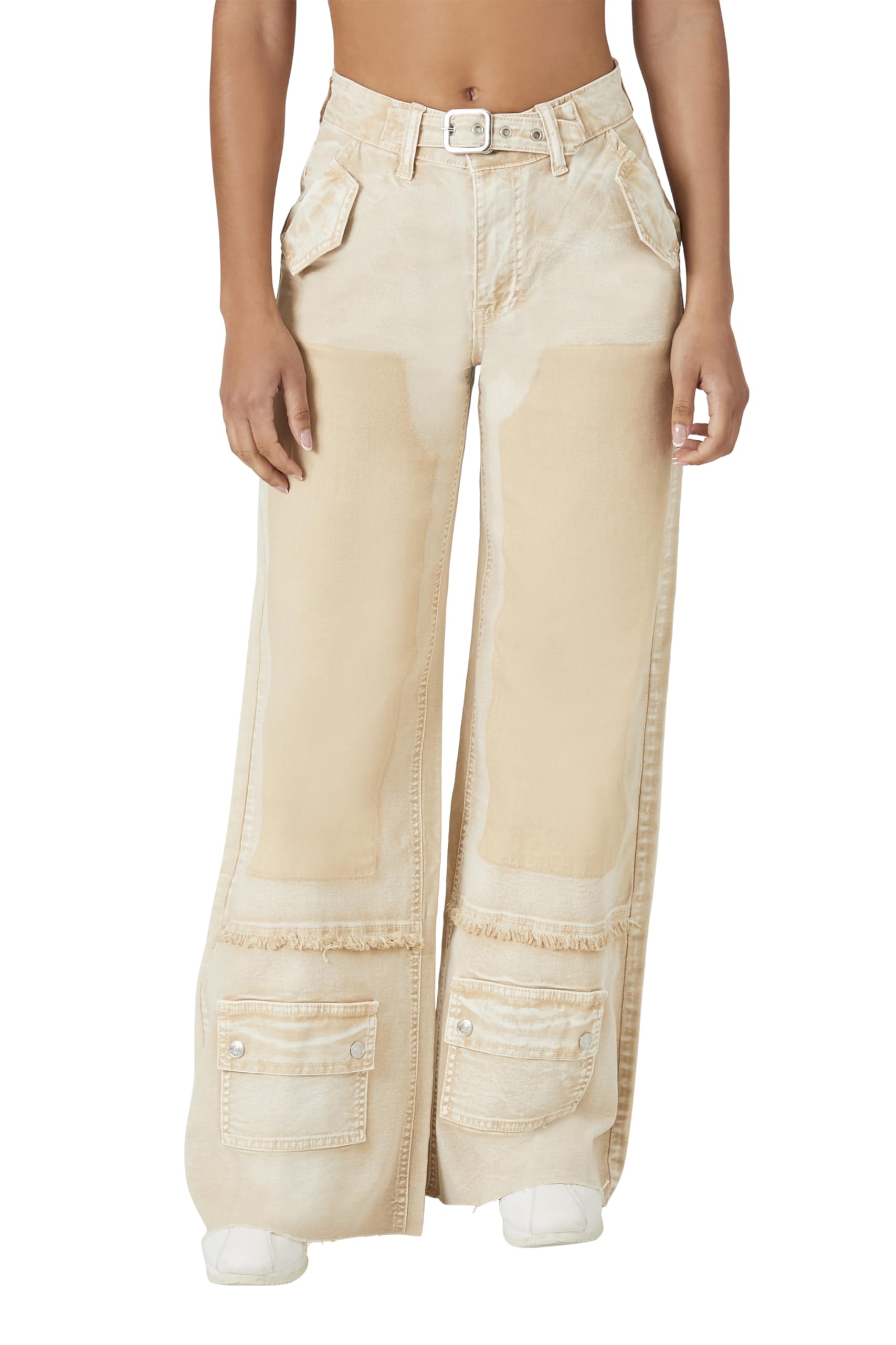 Forever 21 Women's Acid Wash Belted Jeans