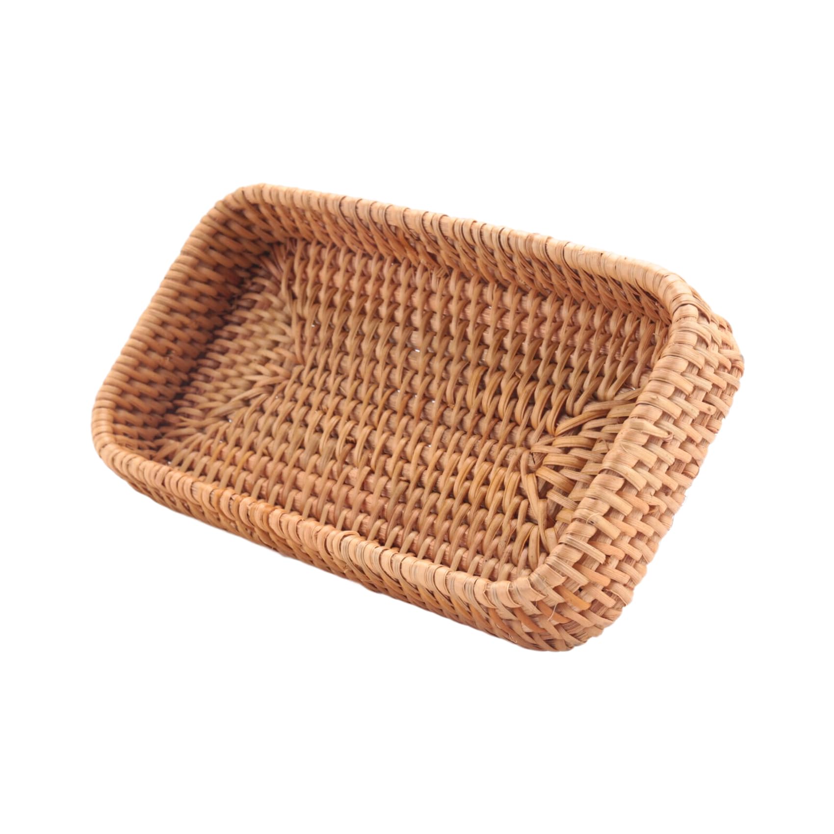 Myqqhbs Hand-Woven Storage Basket Rattan Storage Tray Wicker Baskets Bread Fruit Food Breakfast Display Box Home Decoration-C