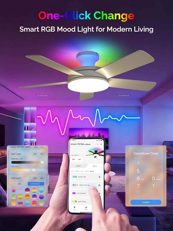 Ventilador de Techo 45 Pulgadas con Luz y Control Remoto/APP miniatura 3