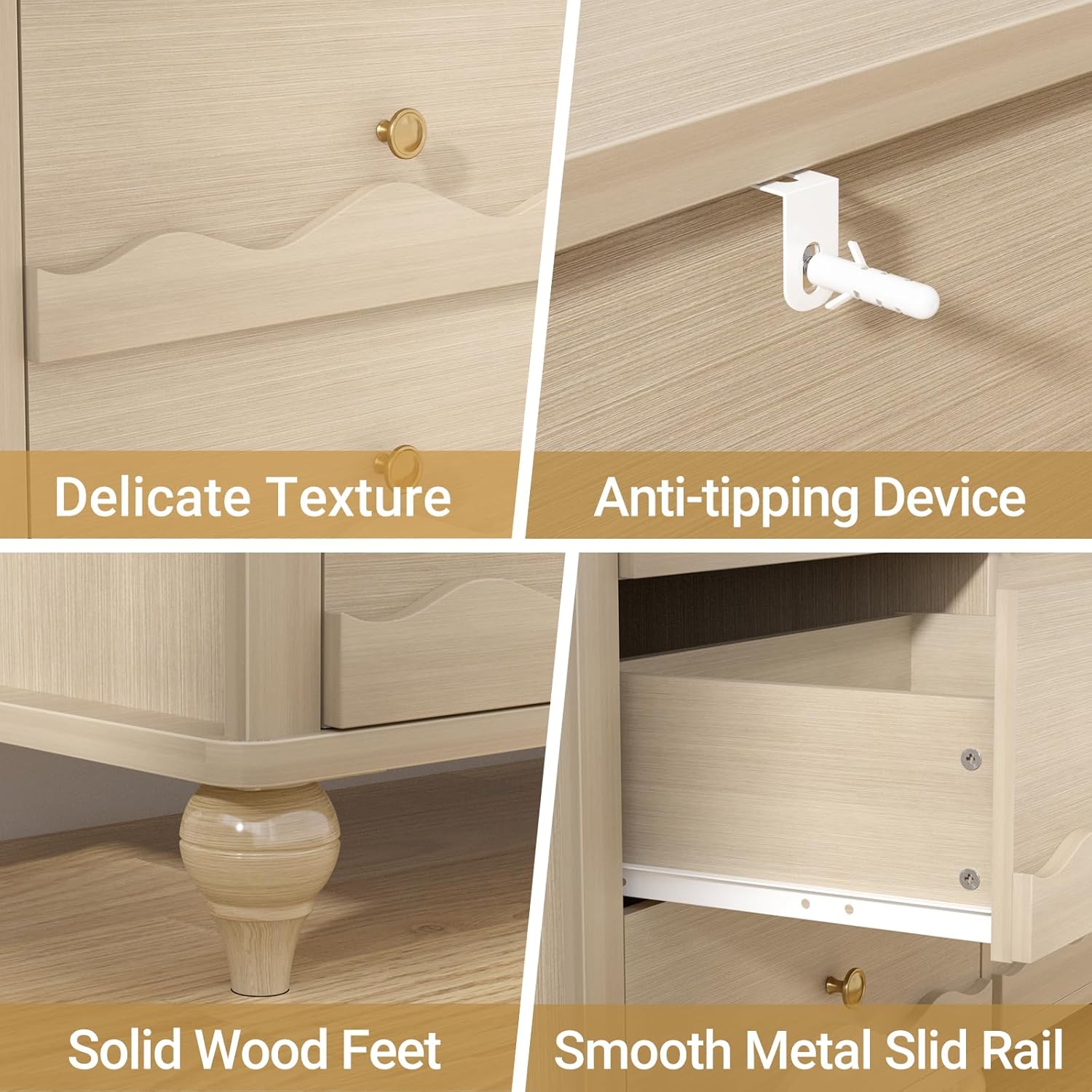 Cyclysio 9 Drawer Dresser for Bedroom, Modern Wood Chest of Drawers with Scalloped Design and Gourd Feet, 63" Wide Dresser TV Stand for Living Room, Hallway, Bedroom (Natural Oak)