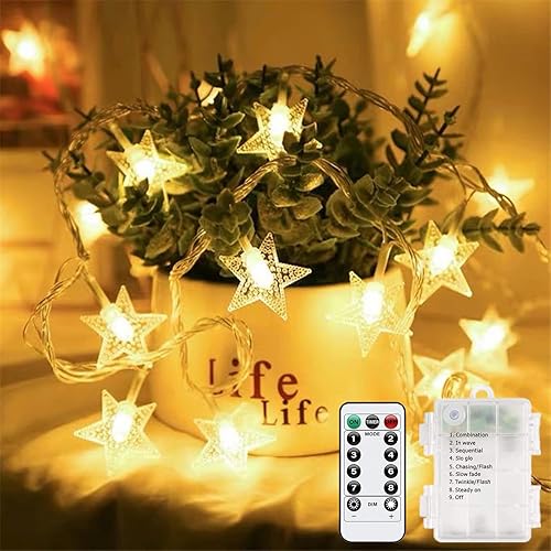 Guirnalda de luces LED, 40 luces LED de 19.7 pies, funciona con pilas, para interiores y exteriores, impermeables, luces de Navidad con luces de