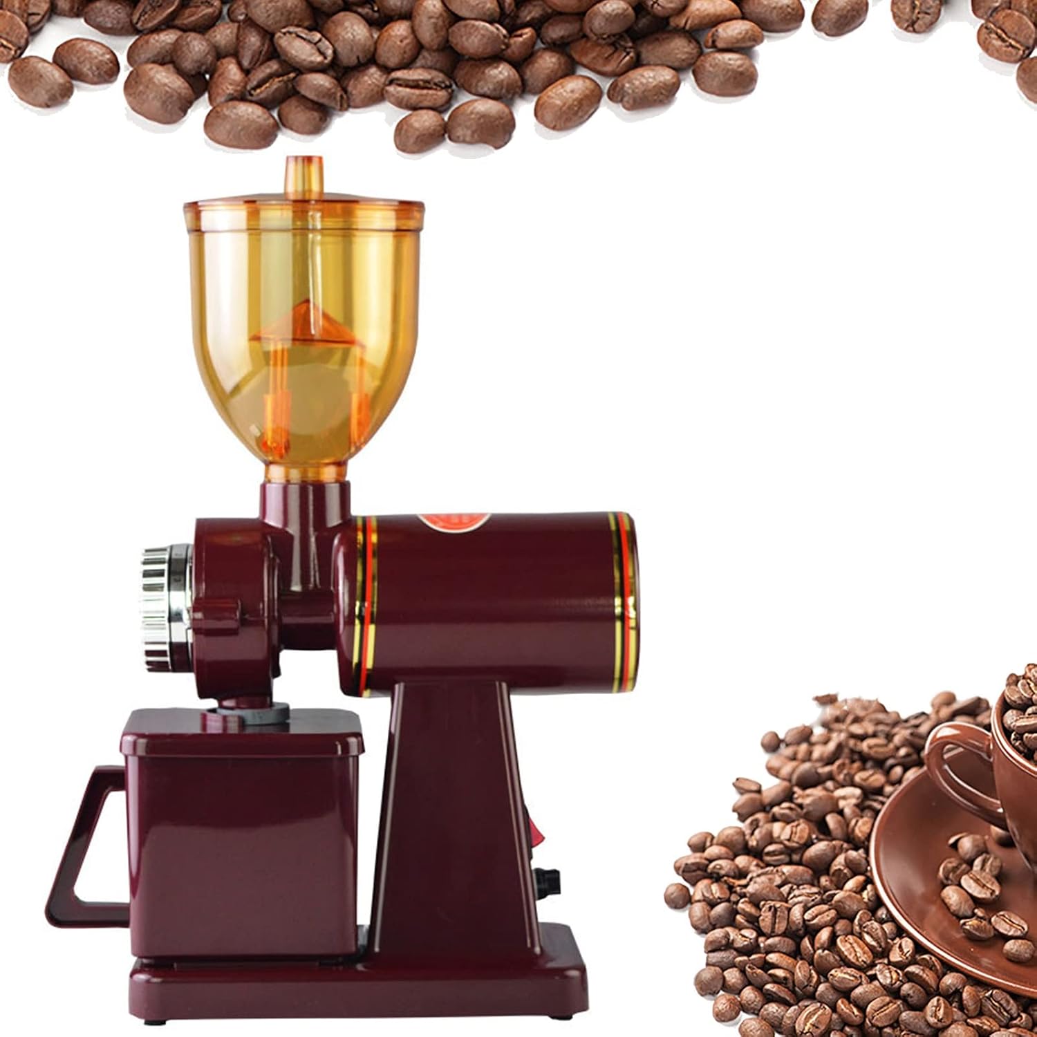 Electric Conical Burr Coffee Grinder Portable Coffee Bean Grinder Stainless Steel Smart Grinder with Adjustable Settings for Espresso, Spices, Nuts, Grains (Bean Proof,Bean Proof red 220V
