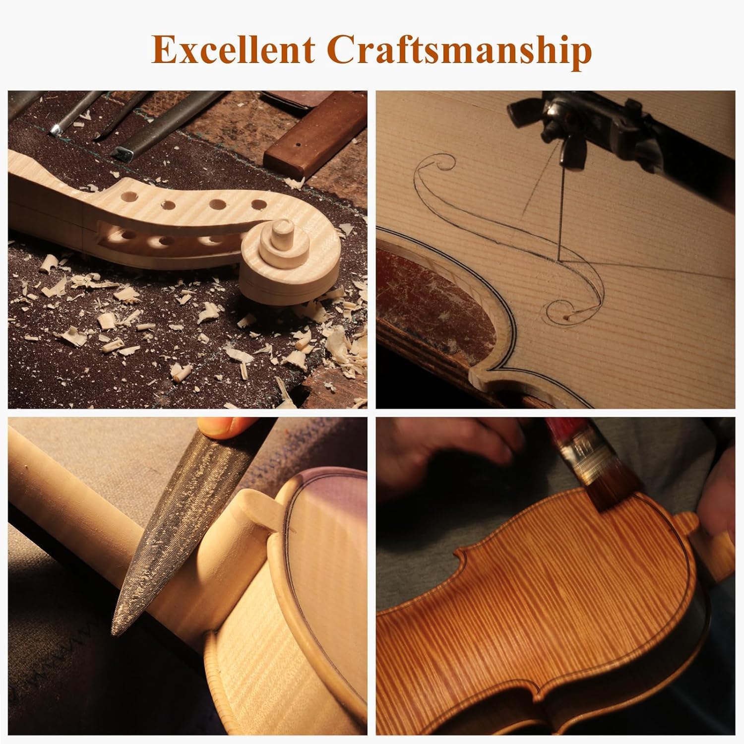 PHOENIX Violon 4/4 adulte Kit complet pour, Ensemble de Violon Pour Débutants Adultes Avec archet En Bois de Rose, Cordes et Chevalet Supplémentaires,Une Série D'accessoires (Plywood, Full)