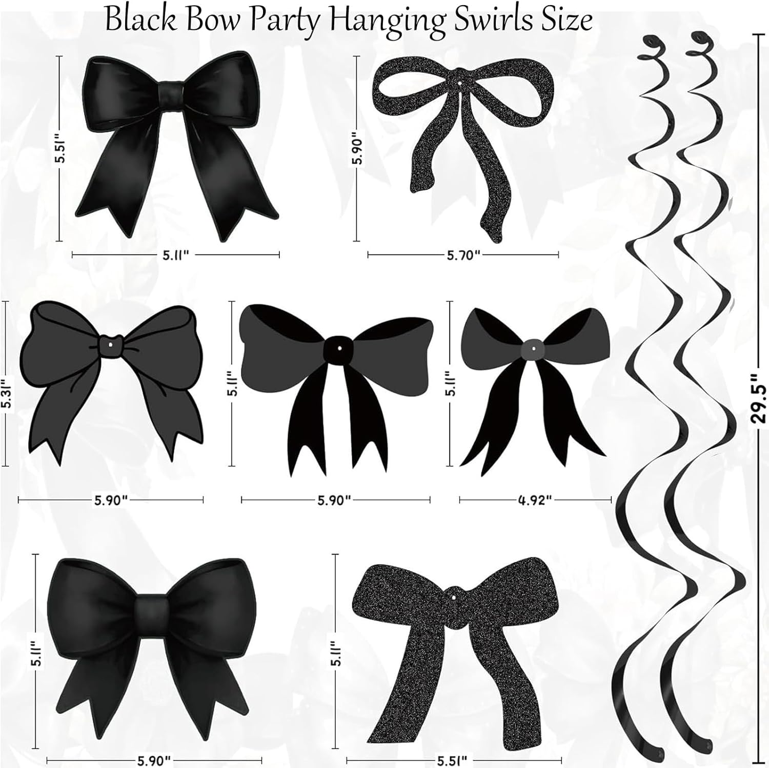 Black Bow Birthday Decorations, Happy Birthday Banner Garland and Hanging Swirls, 16 Pcs Balloons, Cake Toppers, Bow Themed Party Decorations for Girls Women - Image 4
