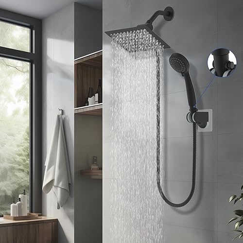 Miniatura 10 de Cabezal de ducha de lluvia de metal de 10 pulgadas con combo de rociador de mano, cabezal de ducha de alta presión con 5 modos de rociador de mano,