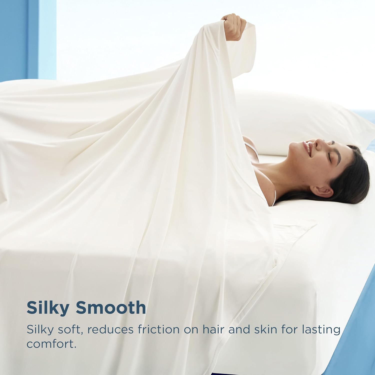 Bedsure Silver Infused Bed Sheets, Cooling Sheets for Hot Sleepers and Night Sweats, Deep Pocket Up to 16 Inches, Ultra Soft & Silky Smooth King Size Sheets Set, 4 Pieces, White