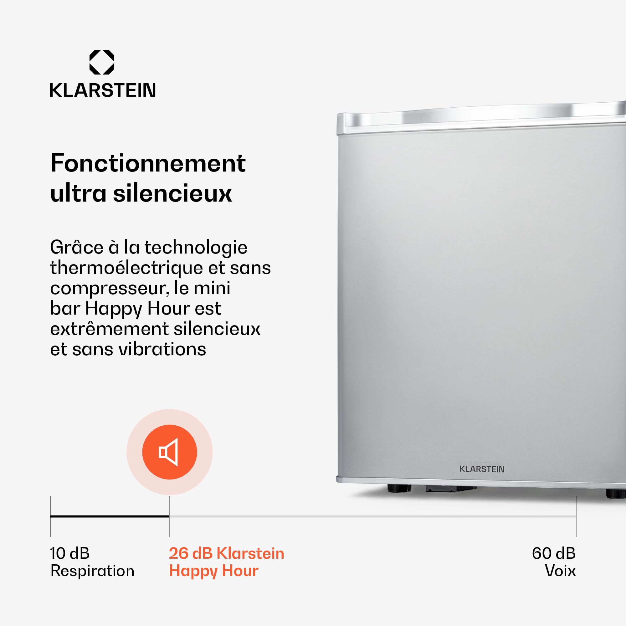 KLARSTEIN mini réfrigérateur silencieux pour chambre, boissons, snacks et cosmétiques, étagères réglables
