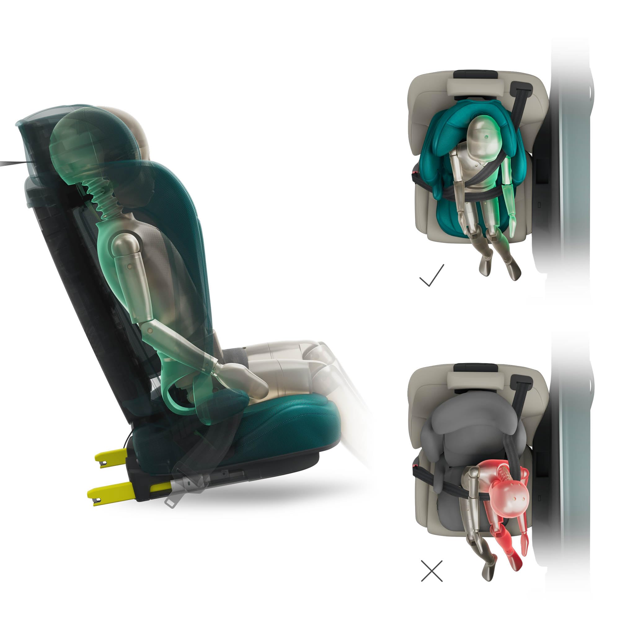 Kinderkraft UNITY 2, Fotelik 100–150 cm dla dzieci 3,5–12 lat, 5-stopniowa regulacja oparcia, Składany, ISOFIX, systemy SPS+ i H-GUARD, Tapicerka AIR FLOW, Łatwe czyszczenie, Czarny