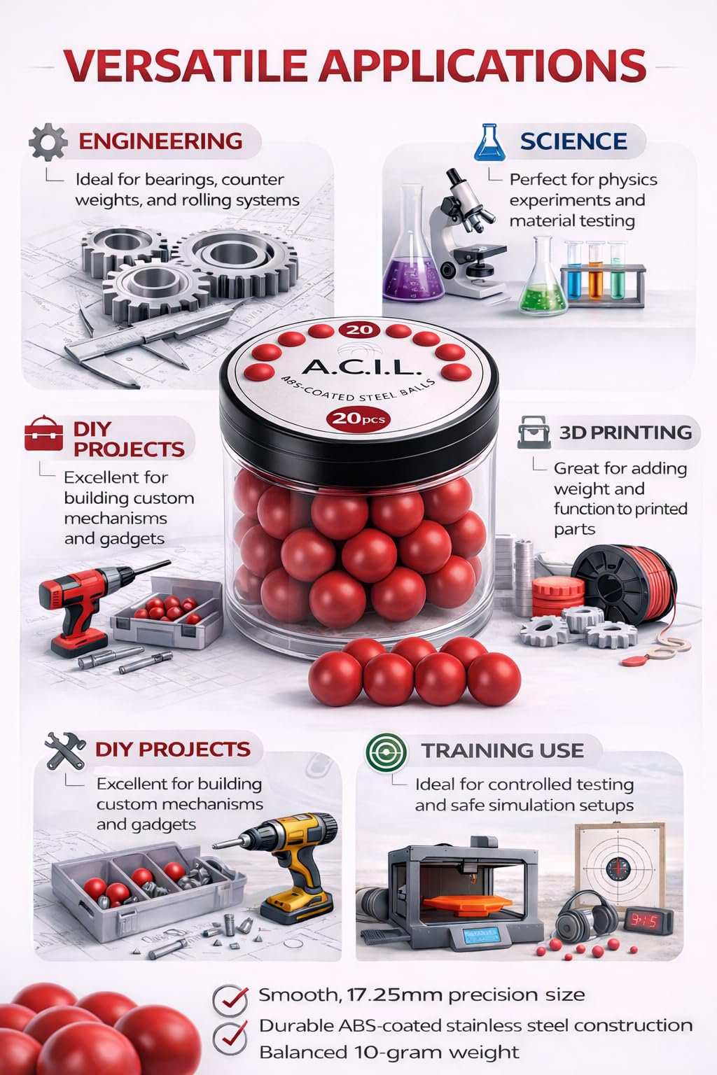 ABS-Coated Steel Balls .68 Cal – 10 grams Solid Precision Rounds for Paintball, RAM & Home Defense – Durable Reusable Hard Nylon Shell Projectiles – 20 Pieces