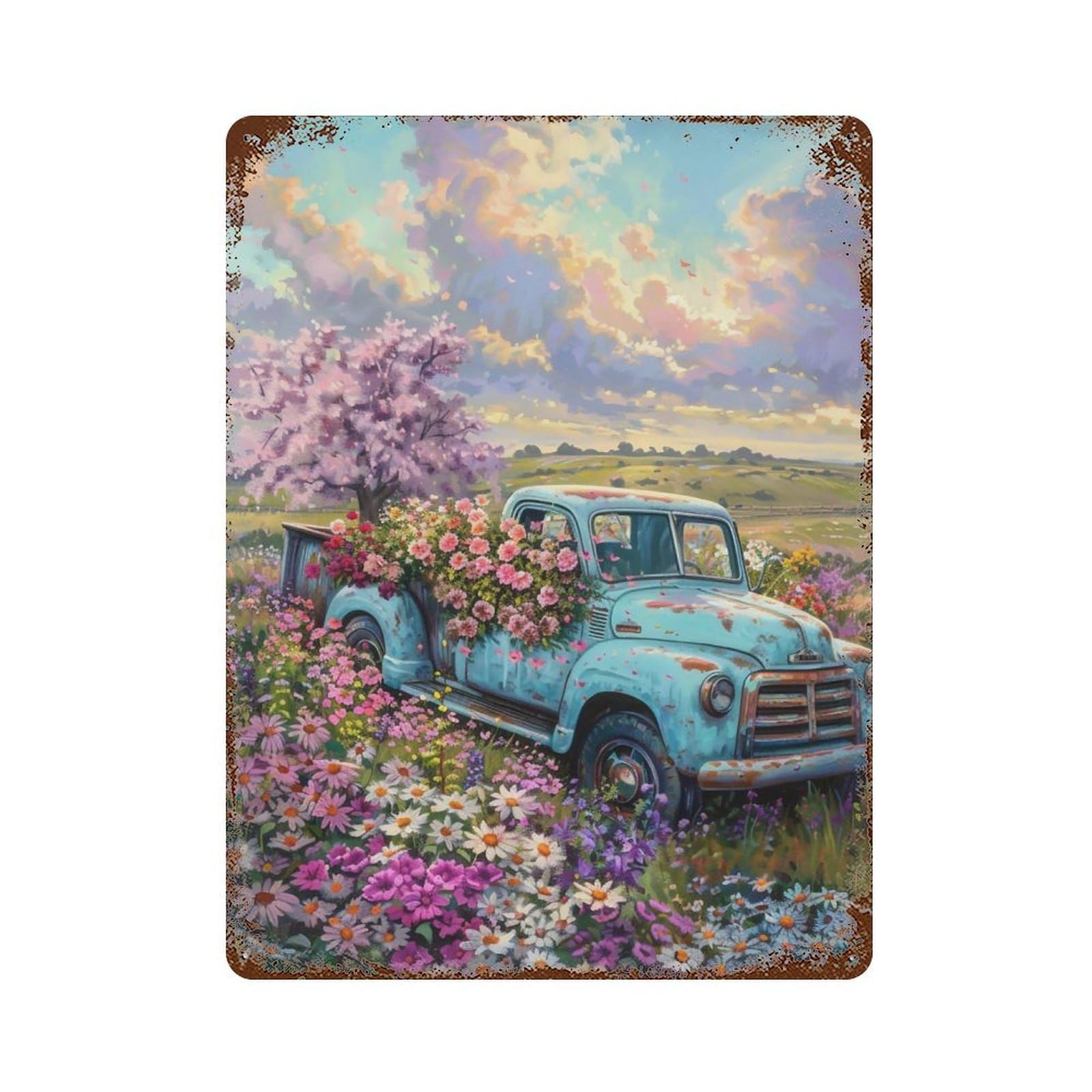 HDURYEYRYY Floral Pickup Spring Meadow 03 Wall Retro Iron Vintage Art Metal Tin Sign Poster Modern Home Cofffee Club Art Bar Shop Decor 40x30cm