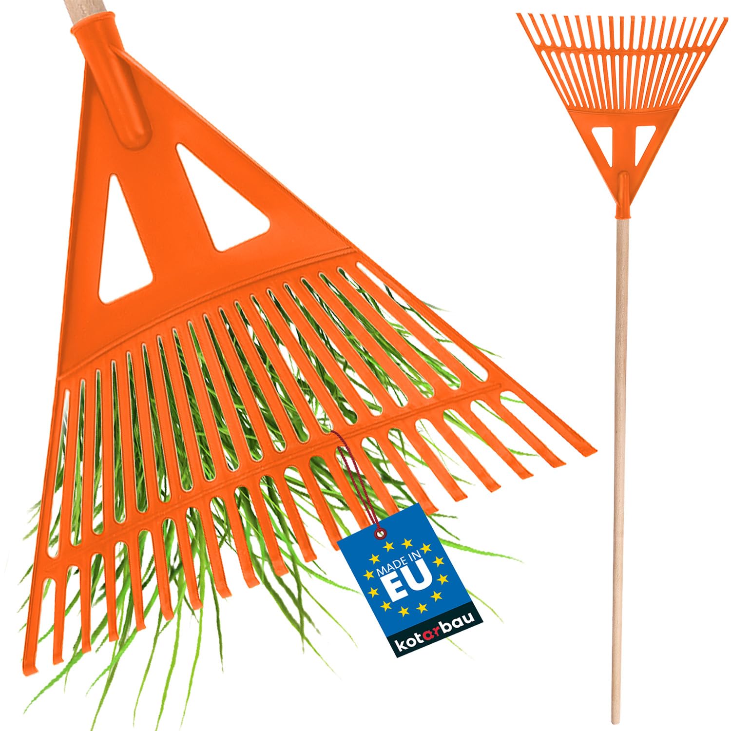 KOTARBAU® Rastrillo Jardín - Plástico - 43 cm - Naranja - con Mango - Rastrillo para Césped - Rastrillos - Ligero Y Resistente - Herramienta para Jardinería