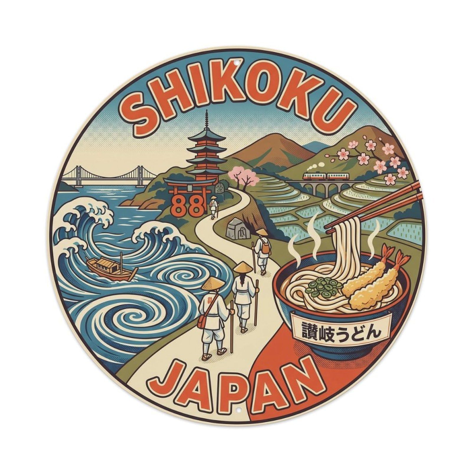 Yrnq 8X8inch Vintage Style Vintage Travel Japan Shikoku Pilgrimage Metal Tin Sign