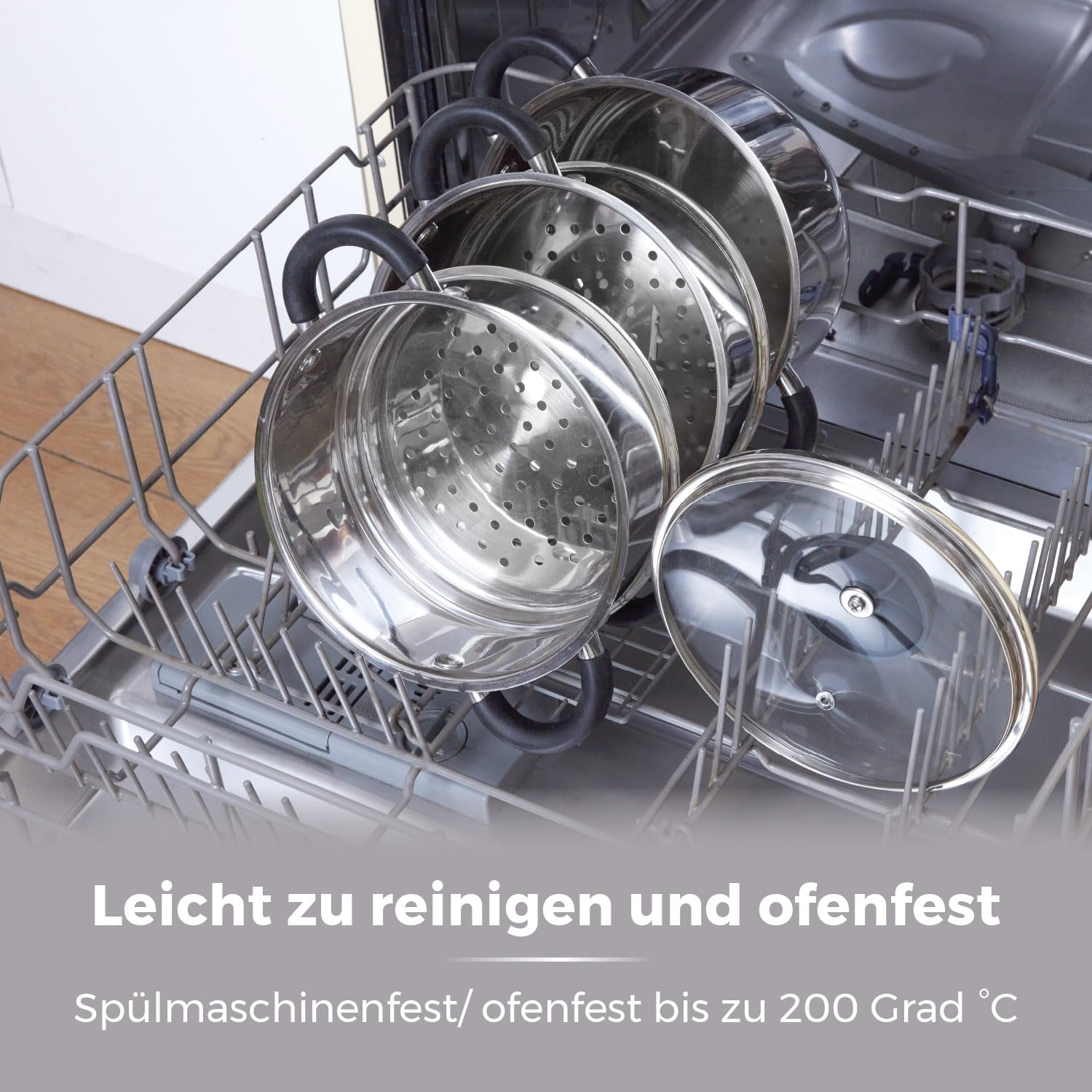 Tower T80836 Essentials Dampftopf Induktion - Dampfgarer Topf 3-Lagig mit Glasdeckel und Silikongriffen - Kartoffeldämpfer Dampfgarer Edelstahl mit Polierter Hochglanzoberfläche 18 cm - Silber