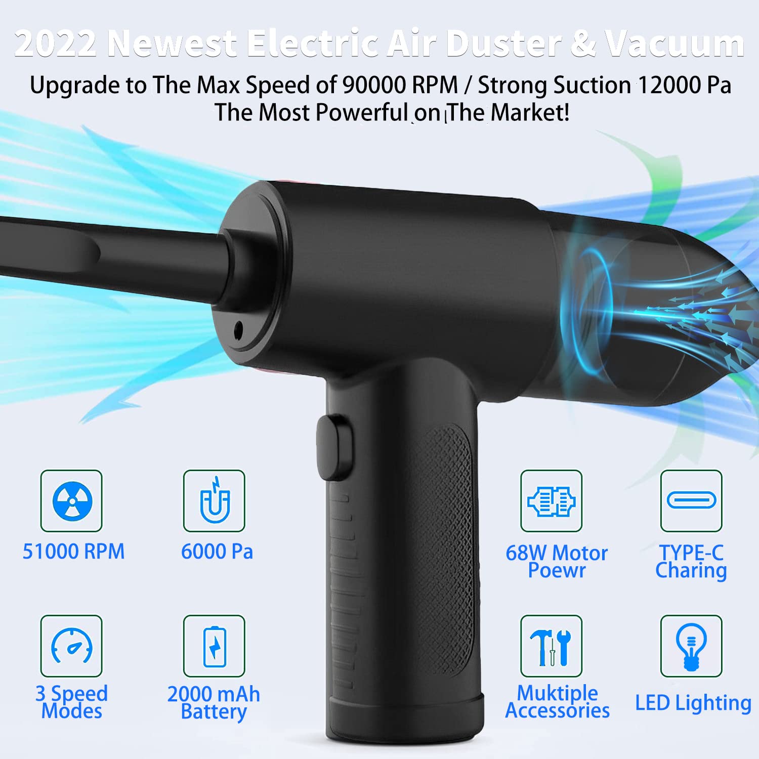 200000 Rpm Rechargeable Compressed Air Duster Cordless Rechargeable Electric Air ...