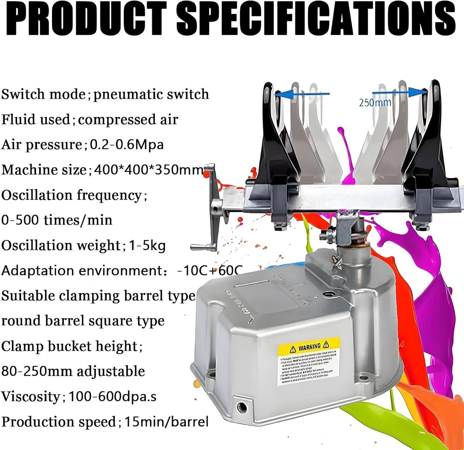 Luftbetriebener Farbschüttler, 1–5 l Fassungsvermögen, Mischer, Schüttelmaschine, 15 Min./Eimer, 0–500 U/min, zum Mischen von Farben und Aquarellfarben