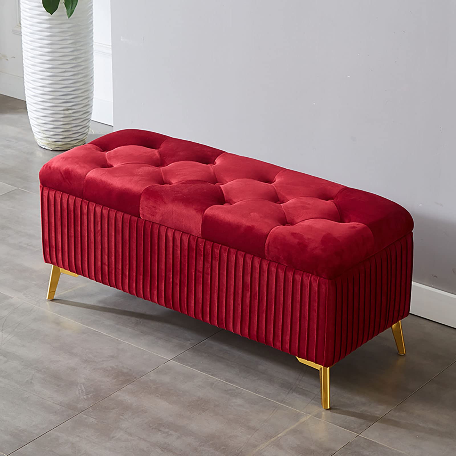 LMMIAOZ Velvet Upholstered Storage Foot Stool Bench for Living Room Red 39x15x18inch