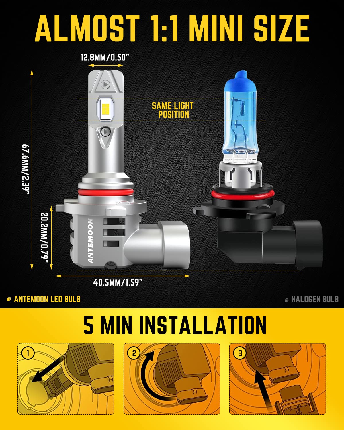 HB3 9005 LED Lampadine per Fari Auto, 90W 18000LM Canbus 6000K Bianco 12V 24V Abbaglianti e Anabbaglianti, 1:1 Mini Lampada Sostituzione per Alogena e Xeno, 2 Lampadina HB3