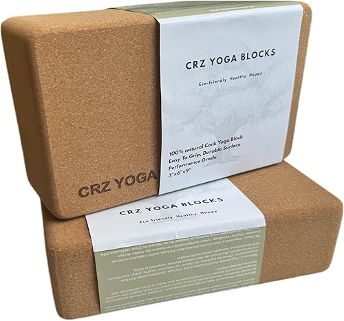 Cork CRZ YOGA Blocks, paquete de 2 bloques de corcho natural, alta densidad con superficie antideslizante, accesorios de yoga ecológicos e ideales