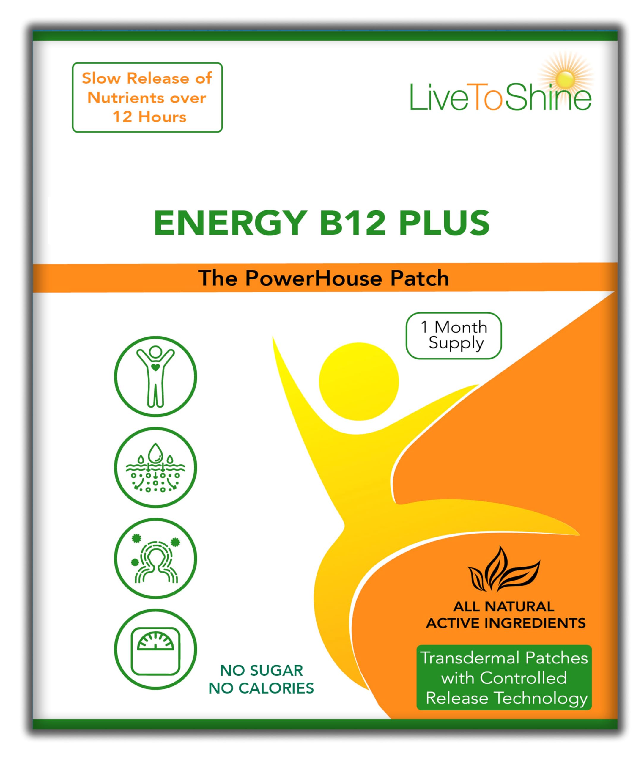 Live To Shine B12 Energy Plus Topical Patch - 30 Day Supply for Women and Men - USA Made