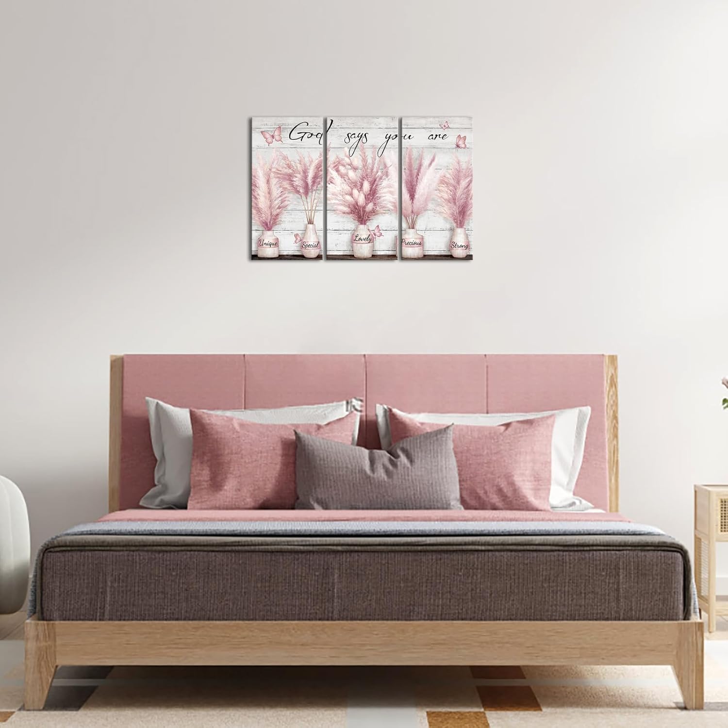 Visual Art Decor God Says You Are Wall Art Motivational Quotes Wall Decor Bathroom Bedroom Wall Decor Picture Framed 8x16inchx3Pieces (Pink) - Image 5