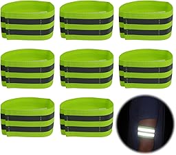8 Pcs Brassard Réfléchissant,Bande Réfléchissante Double,Largeur 5cm,Fermeture Réglable 8cm,pour Bras,Jambes,Chevilles,Visibilité 360°,Vert,35-50cm,pour Adultes,Cyclistes,Visibilité 300m