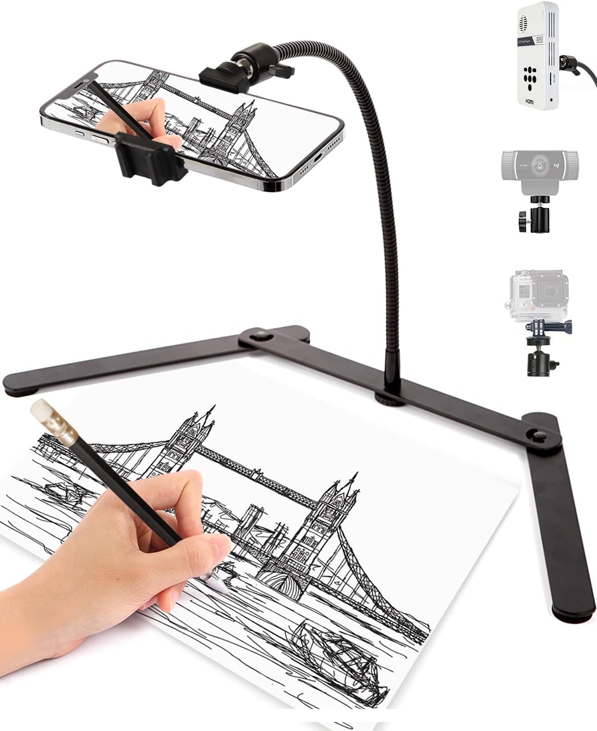 AFAXINRIE Adjustable Phone Tripod, Overhead Phone Mount, Tabletop Tripod for Cookie Decorating and Teaching Online Live Streaming and Showing Drawing Sketching Cooking
