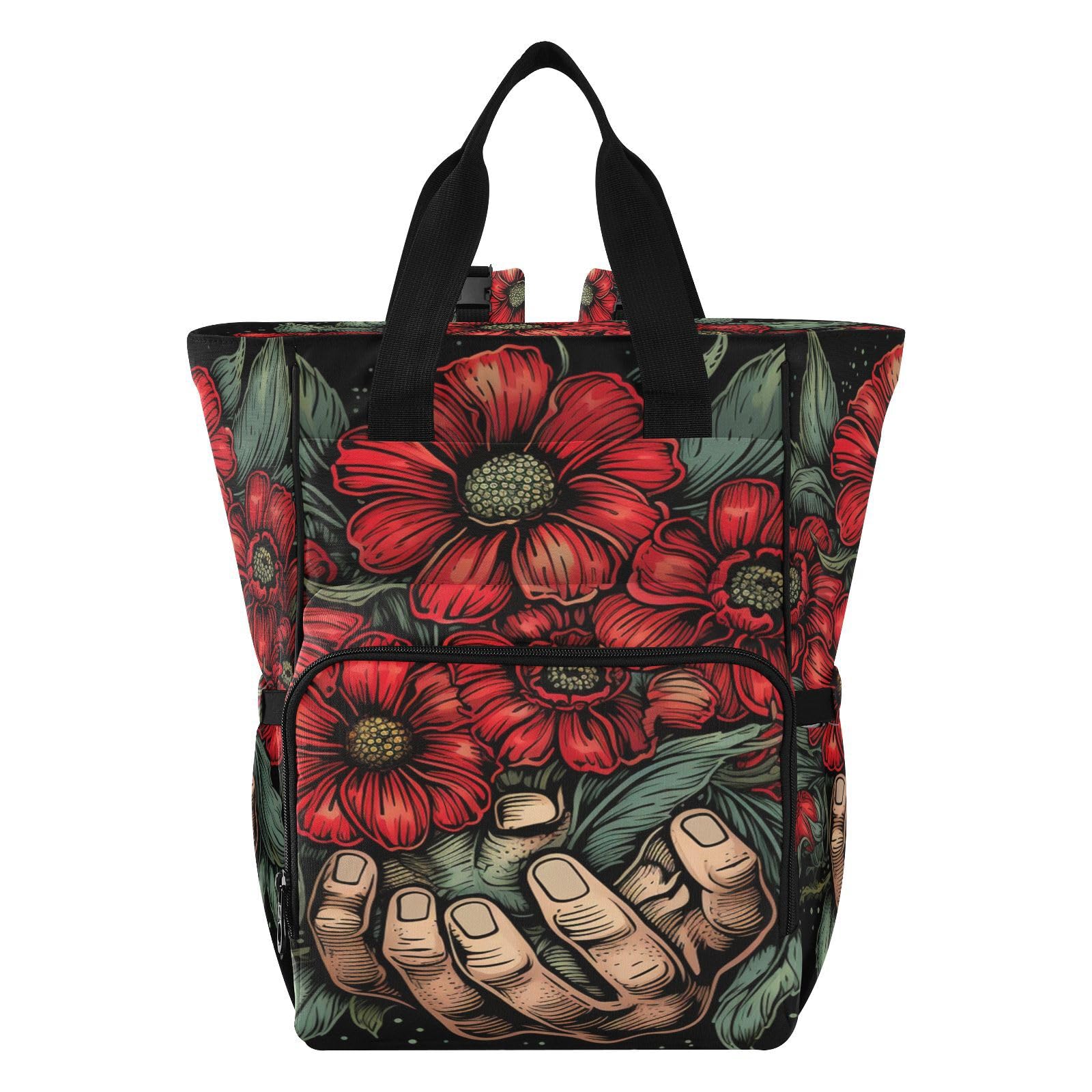 Flores Rojas Floreciendo Natural Mochilas de Pañales para Gran Capacidad Pañal Bolso Mochila para Viajar al Aire Libre Mamá y Papá