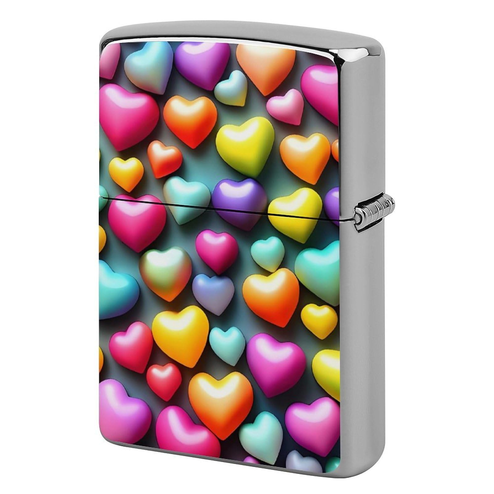 Colorful Rainbow Hearts Lighter Case for Men, Personalized Lighter Cover for Valentine's Day Gifts, Flip-Top Lighters Shell for Outdoor, Portable Lighters Protective Sleeve