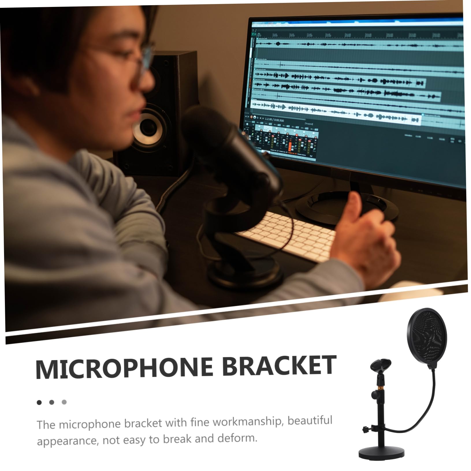 Soporte para Micrófono de Escritorio con Base Metálica Redonda, Diseño Estable y Protección contra Saliva y Polvo, Adecuado para Podcasting y Transmisiones en Directo