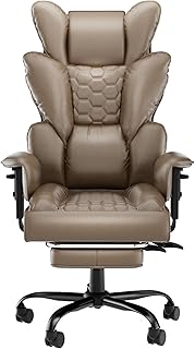 Aufun Bürostuhl Ergonomischer mit hoher Rückenlehne, Chefsessel mit Fußstütze, PU Leder Großer Bürostuhl Drehstuhl mit Rollen, Chefdrehstuhl mit gepolsterten Armlehnen für Zuhause und Büro (Braun)