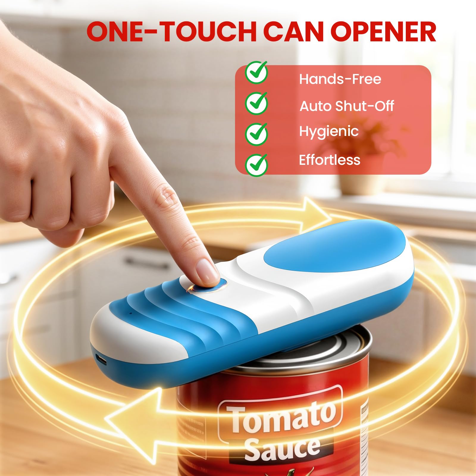 Apriscatole elettrico ricaricabile per anziani con artrite, funzionamento a batteria, funzionamento automatico one-touch, automatico, a mani libere, con bordo liscio
