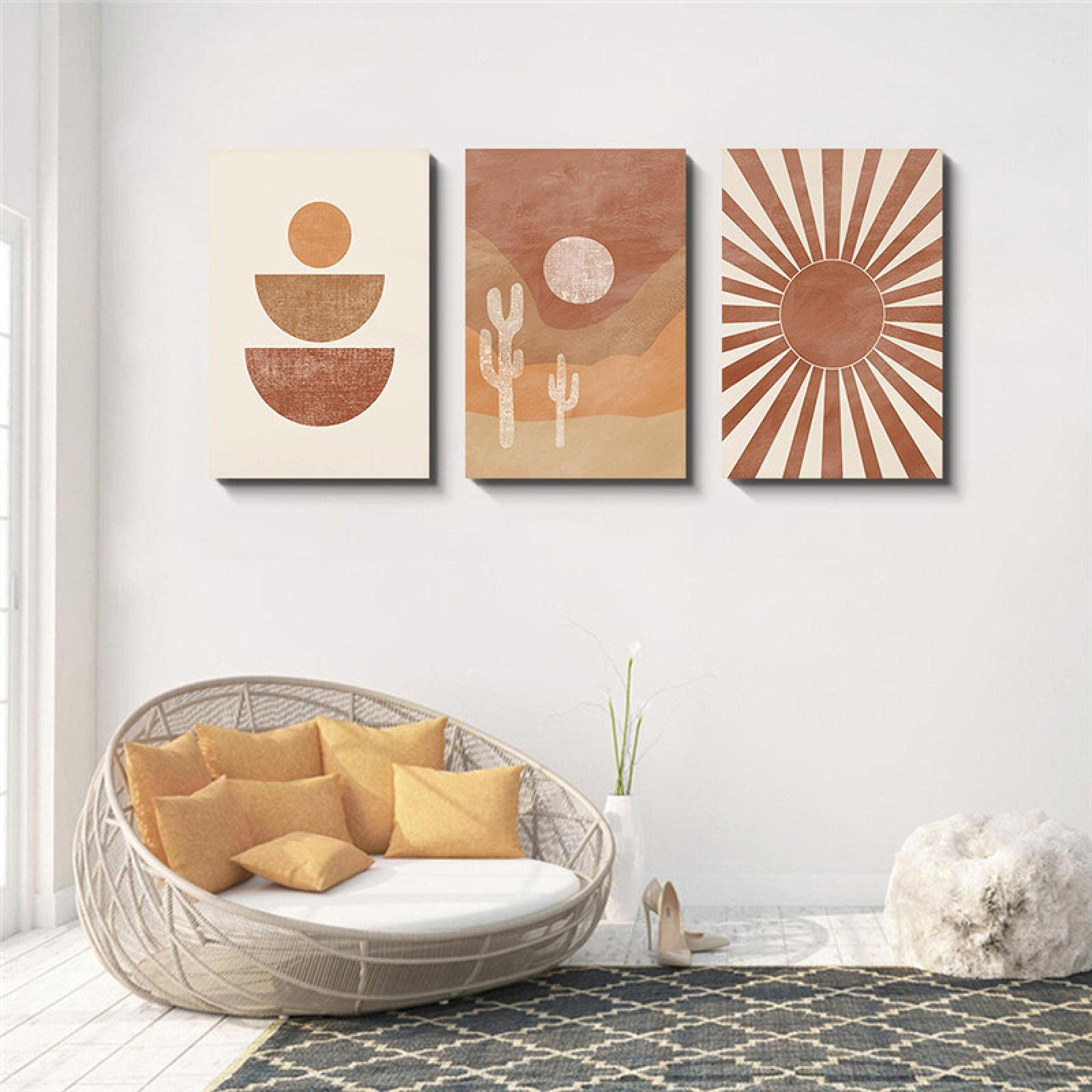 Boho desierto abstracto decoración del hogar imagen enmarcada arte de la pared impresiones paisaje lienzo pintura terracota cartel moderno 42x55cm (17x22in) x3 marco interior