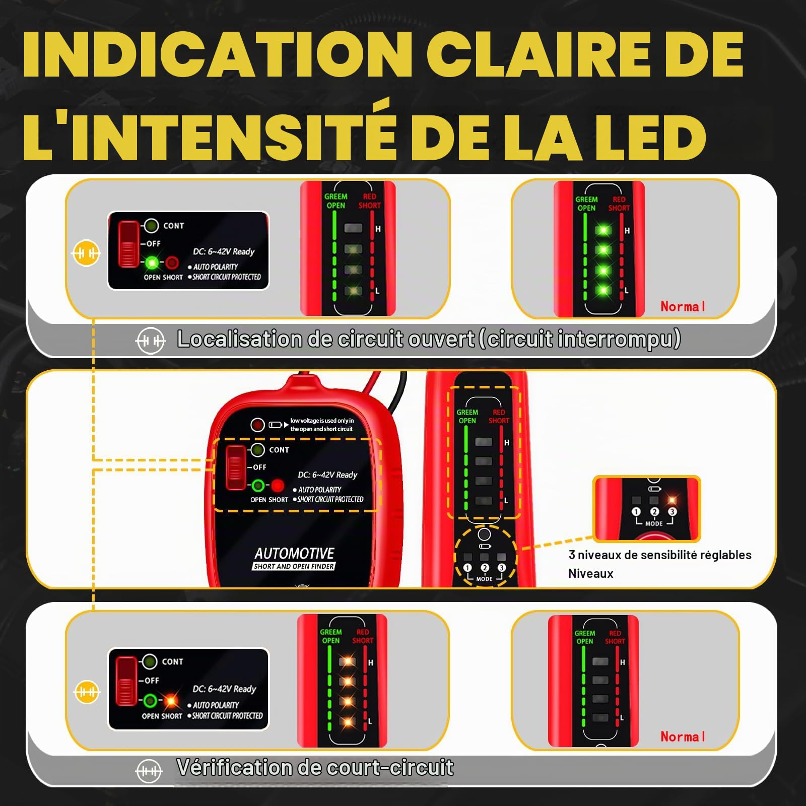 AWBLIN Traceur de fils électriques pour automobile - Détecteur de circuit ouvert et court - Détecteur de fils - Sonde de défaillance - Traqueur de câble électrique CC 6-42 V